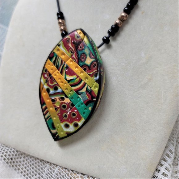 Modern Clay Colorful Necklace w/ Black Cord - Picture 1 of 9